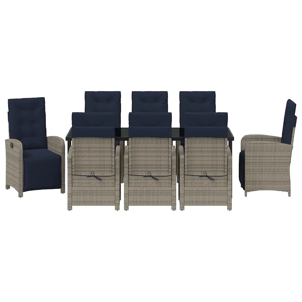 Set da Pranzo per Giardino con cuscino 9 pcs Grigio polyrattan 3380364
