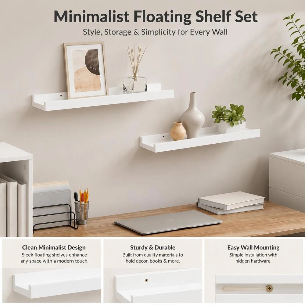 Picture Ledges, 2 Pieces, White, 40x9x3 Cm, MDF