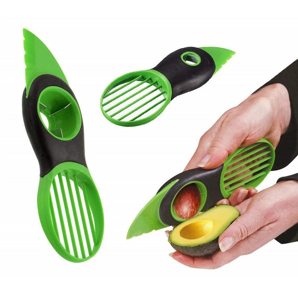 Trade Shop - 3in1 Coltello Taglia Affetta Avocado Rimuovi Nocciolo Manuale Fette Spicchi Plastica -