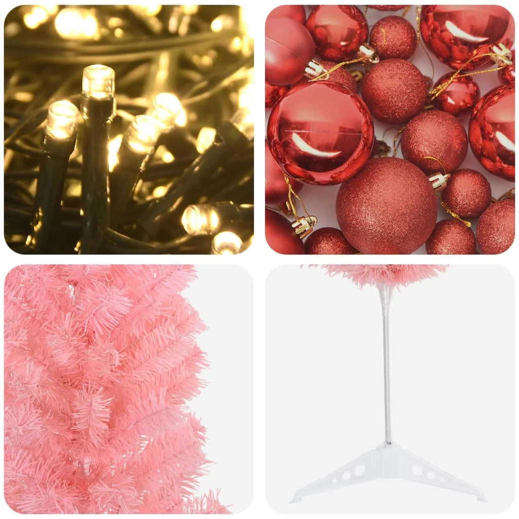 Albero di Natale artificiale sottile con palline 150 cm 150 LED 3461086