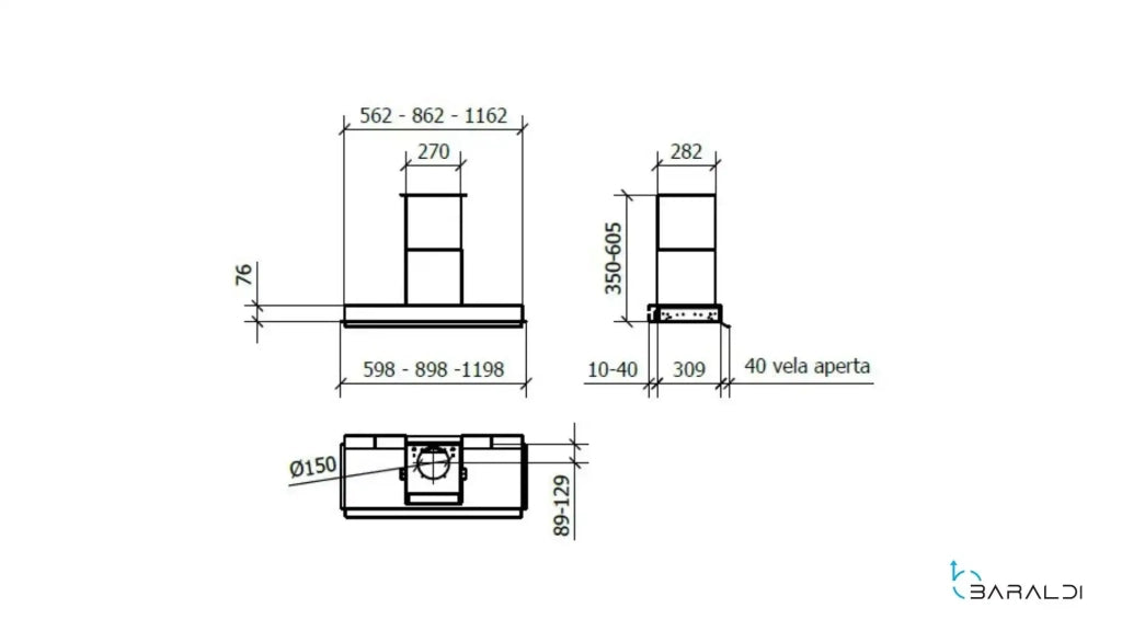 CAPPA PROFILE INCASSO cm 116 - Nera -700 m3/h DRY DROP