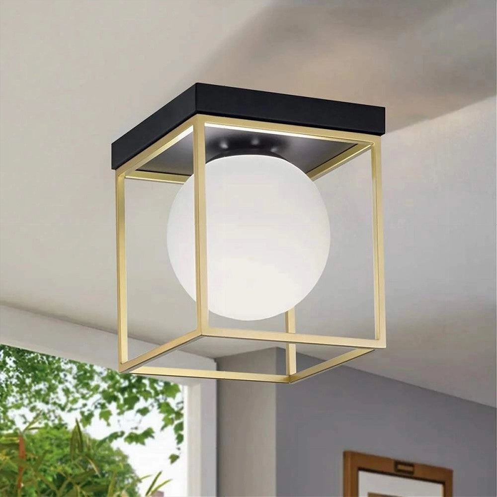 Trade Shop - Plafoniera Da Soffitto Lampada In Metallo Nero Bronzo Con Sfera In Vetro G9 C76-1 -