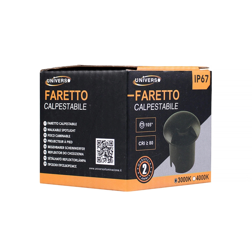 FARETTO LED SEGNAPASSO DA ESTERNO IP67 1W LUCE CALDA 3000K - CALPESTABILE TONDO IN ALLUMINIO NERO ILLUMINAZIONE MONODIREZIONALE