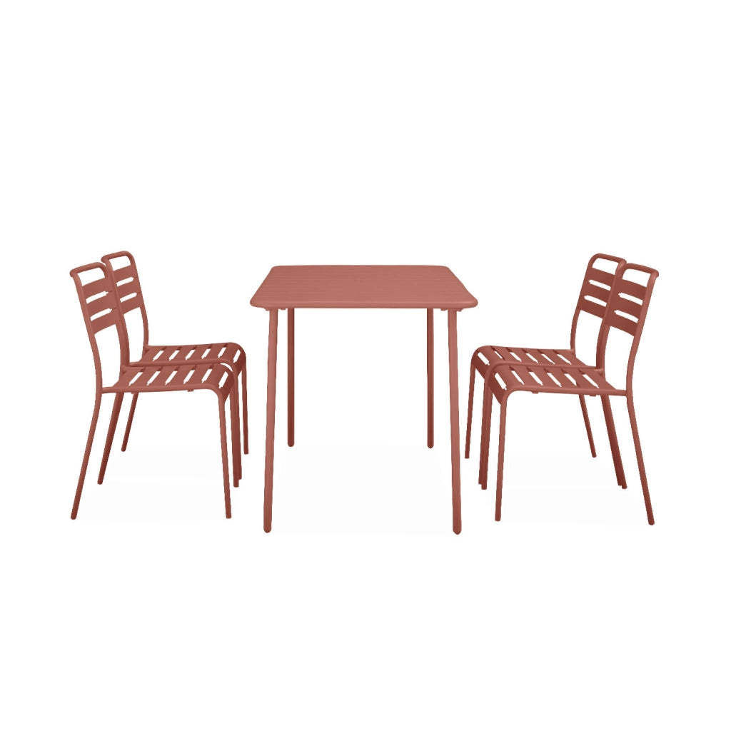 Set tavolo da giardino in acciaio con 4 sedie, 120cm, terracotta