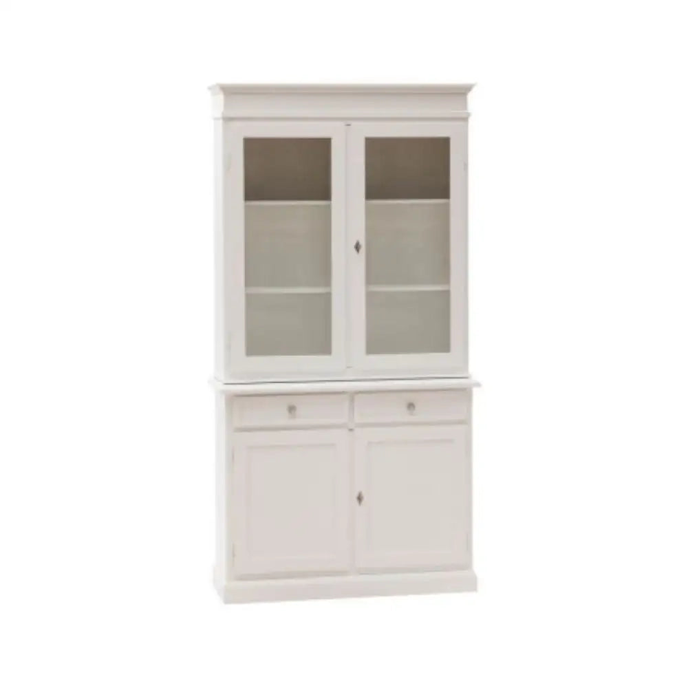 Cristalliera 4 ante 2 cassetti arte povera in legno massello e mdf con rifinitura in bianco 105 x 42 x 205 H