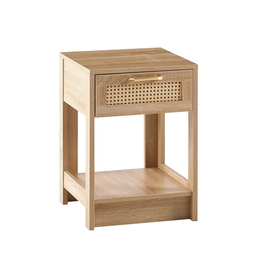 Comodino in rattan con cassetto in MDF naturale