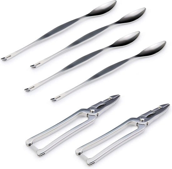 Kit di Cucina per Frutti di Mare - RVS 3 Forchette - Compreso 2 Crackers per Aragosta o Astice e 4 Forchette-Scoop - 6x Set