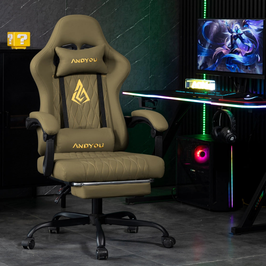 Sedia da Gaming con Poggiapiedi ¨C Zephmum ¨C Verde, Imbottita, Pelle