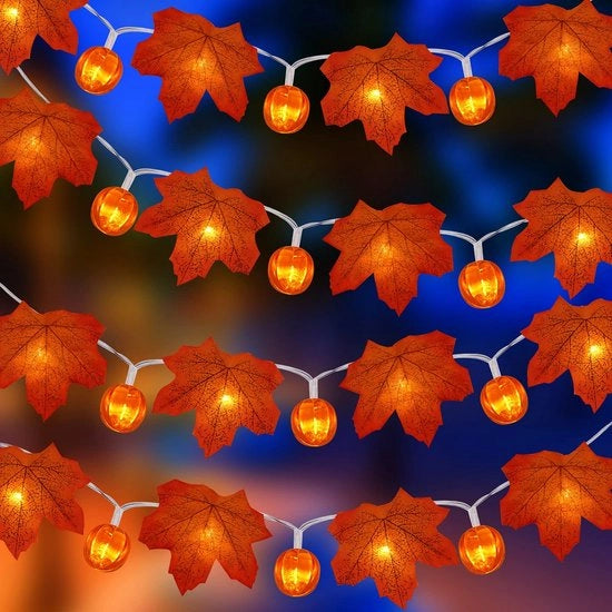 Luci da tenda a forma di foglia di mela - Impermeabili - Luci LED a forma di zucca - Adatte per Halloween e Thanksgiving - Codice prodotto: 3M Maple Leaf String Lights
