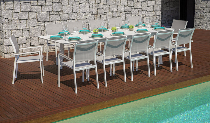 Tavolo Allungabile da Giardino 200/300x102x75 cm Porto Ercole in Alluminio Bianco