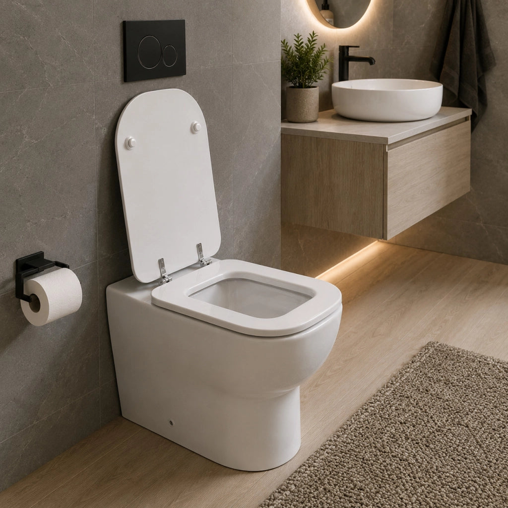 Sedile Copriwater Universale Quadrato MDF Bianco con Cerniere Acciaio 52735