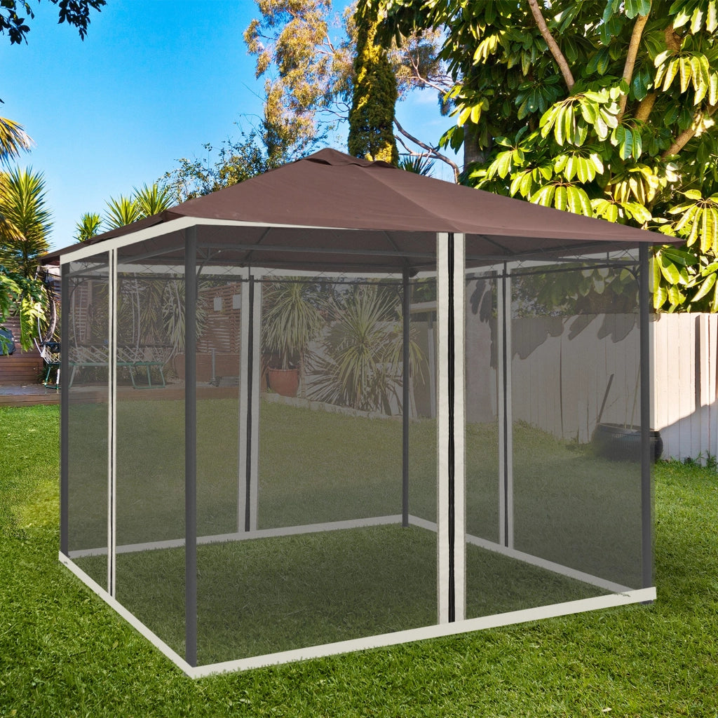 EasyComfort Zanzariera per Gazebo Tende di Ricambio Universale con Cerniere, 302x207cm - Nero e Beige
