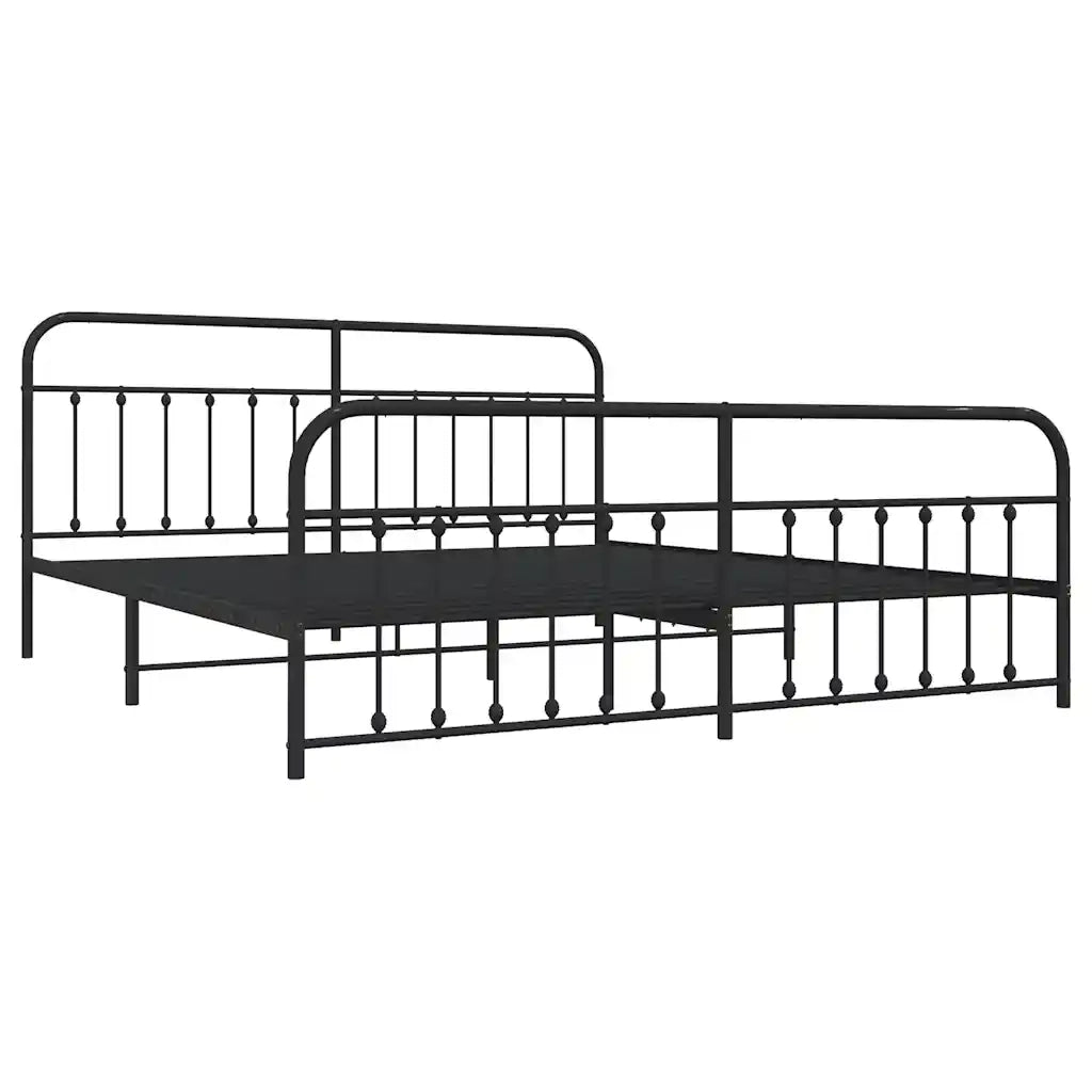 Letto matrimoniale | Letto per adulti | Giroletto con Testiera e Pediera Metallo Nero 200x200 cm