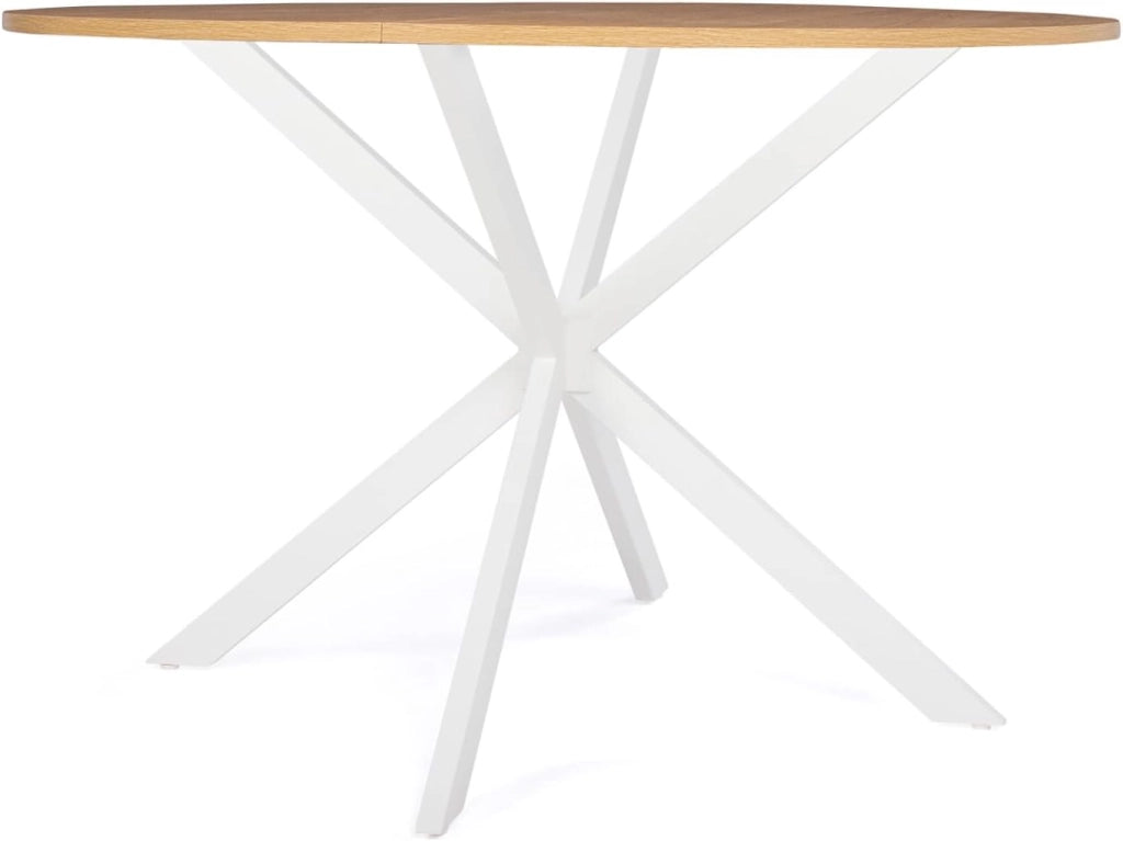 Tavolo da pranzo rotondo ALIX, legno e gambe a ragno bianche, 4-6 persone, 110 cm