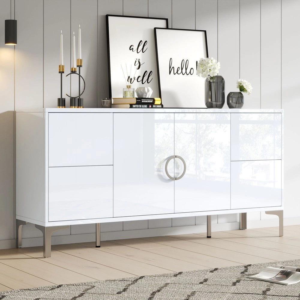 Credenza con 4 Cassetti e 2 Ante ¨C MINIMAL ¨C Bianco Lucido MDF 150x38x59.5