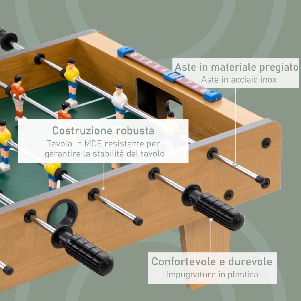 Calcio Balilla Pieghevole per Adulti e Bambini 69x36,5x22 cm con 2 Palline e Segnapunti in Legno Colore Naturale