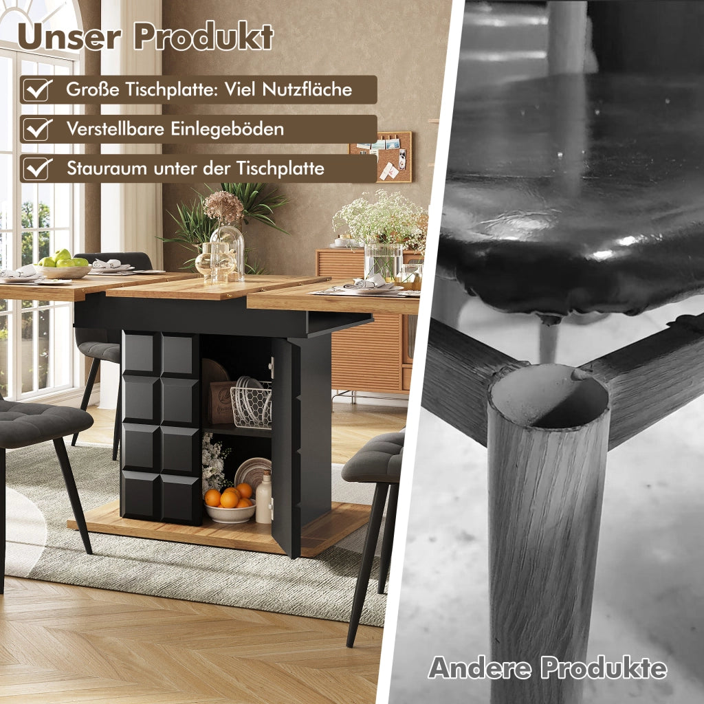 TAVOLO Allungabile 110-140x80x75 cm MDF Nero/Naturale