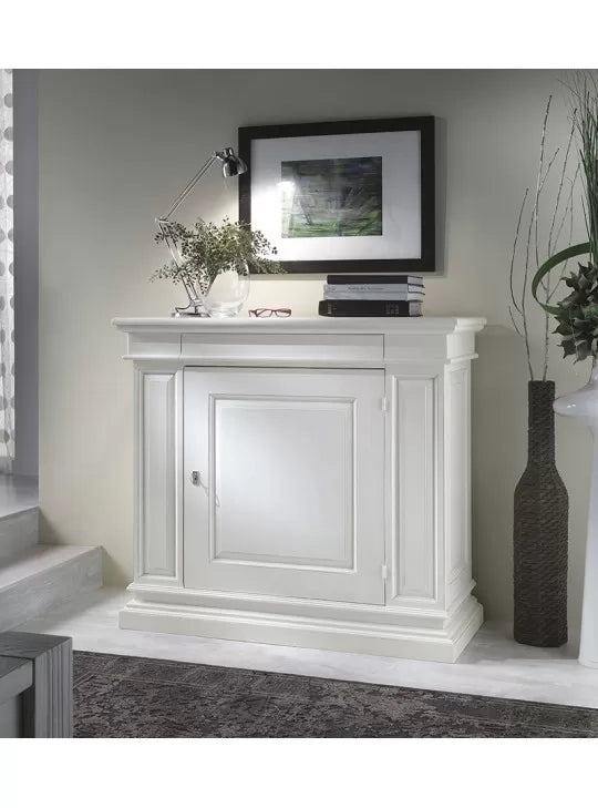 Madia credenza in legno 1 porta 1 cassetto shabby chic bianco l.125 p.57 h.113