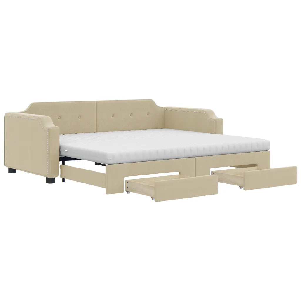 Divano Letto Estraibile con Cassetti Crema 80x200 cm in Tessutocod mxl 82734