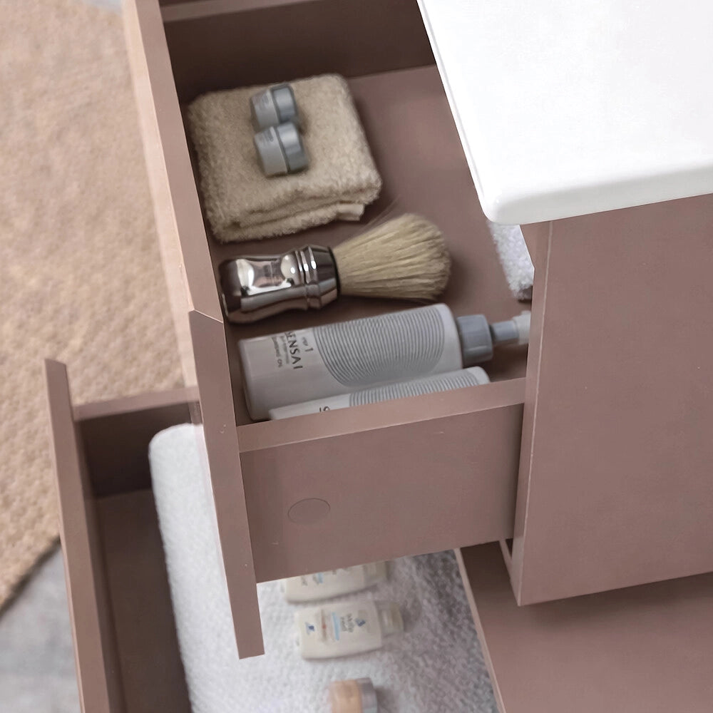 Mobile bagno sospeso 90 cm rosa con lavabo integrato e cassetto Nuvola