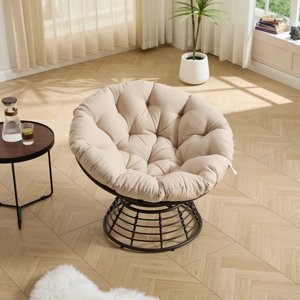 Comoda poltrona Papasan ergonomica in vimini, girevole a 360¡ã per interni ed esterni, con morbido cuscino spesso, ideale per soggiorno, camera da