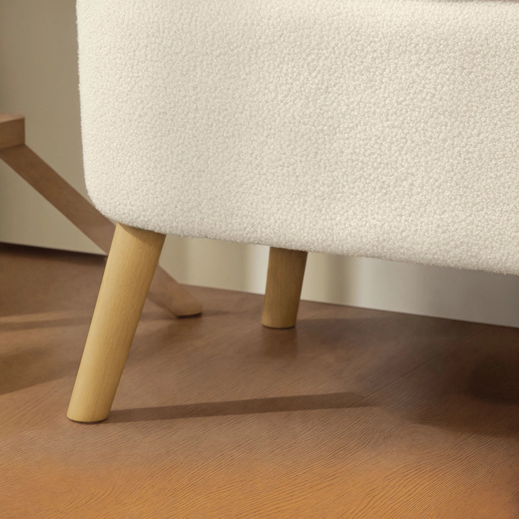 Panca Fondo Letto Contenitore 120x42x45 cm in Tessuto Teddy e Gambe in Legno Beige