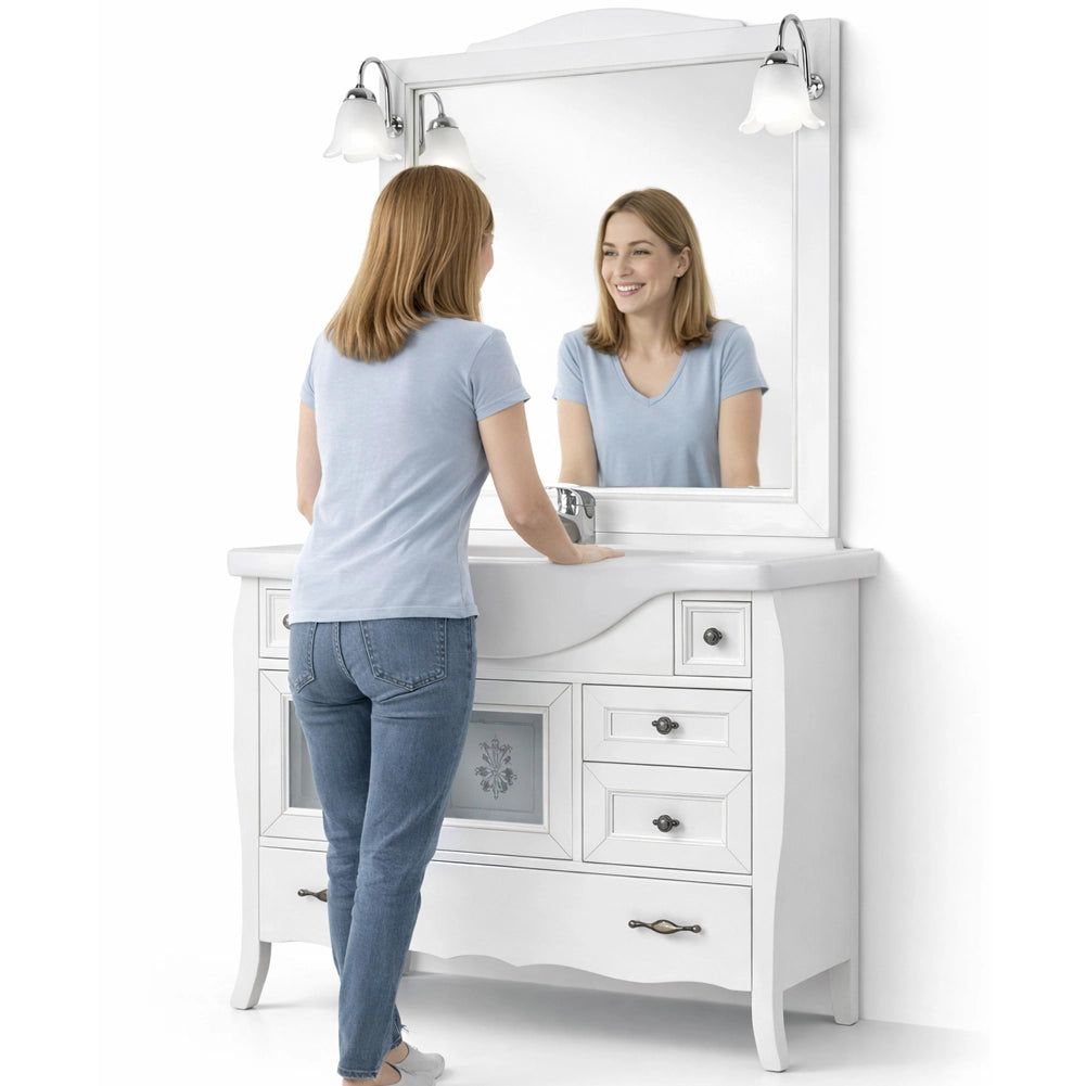 Mobile Da Bagno Bianco Completo Modello Martina Completo con Specchio e Lavabo