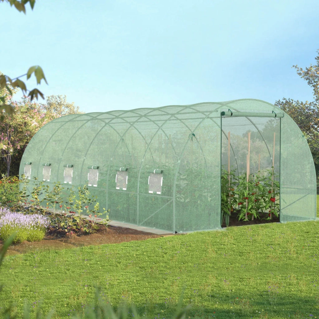 ProBache - Telone di ricambio per serra da giardino a tunnel da 18 m² (6 x 3 x 2 m), anti-UV, con porta e finestre, modello CRIMÉE verde