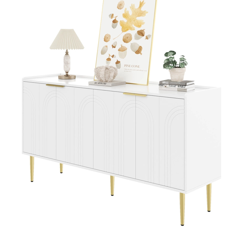 Sideboard 140x38x75 cm con 4 ante e ripiani regolabili in MDF bianco