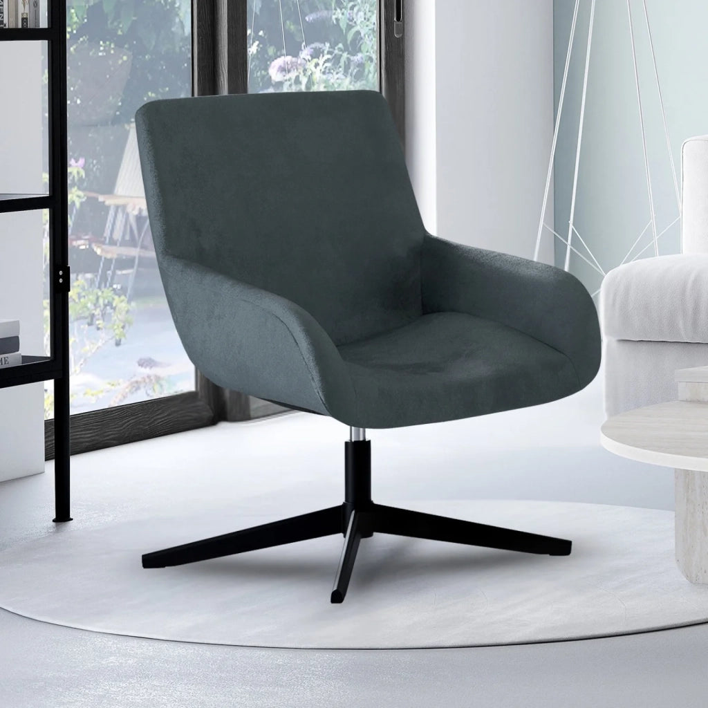 IDMarket - Poltrona girevole ALBUS in velluto grigio con gambe nere