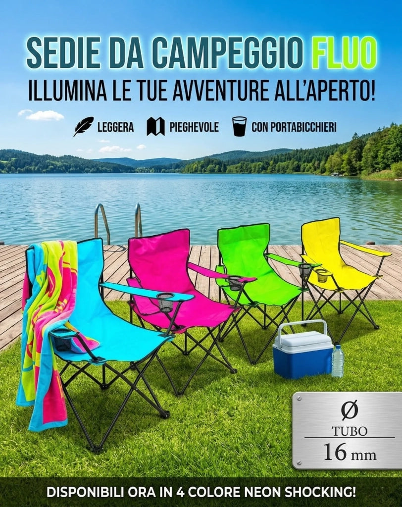 Sedia Pieghevole Campeggio, Pesca e Outdoor: Leggera, Poliestere 600D con Braccioli e Sacca Inclusa colori assortiti
