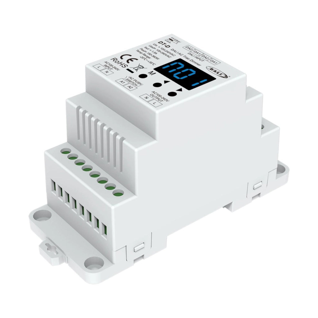 TRIAC DALI Dimmer Da Guida DIN, Con Display Digitale, Dimmerabile 220V Taglio di Fase, Pulsante NO, DALI-2, 1 Canale 1,5A Max 360W, 1 Indirizzo, Curva Lineare o Logaritmica