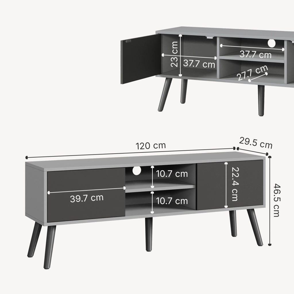 Mobile Porta TV Eskilstuna a 2 Ante e Ripiani 120 x 30 x 47 cm - Grigio Chiaro/Nero [en.casa]