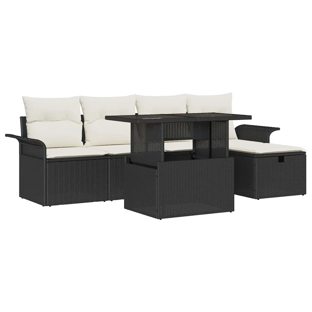 Set Divano da Giardino con cuscino 6 pcs Nero Poly Rattan 3359664