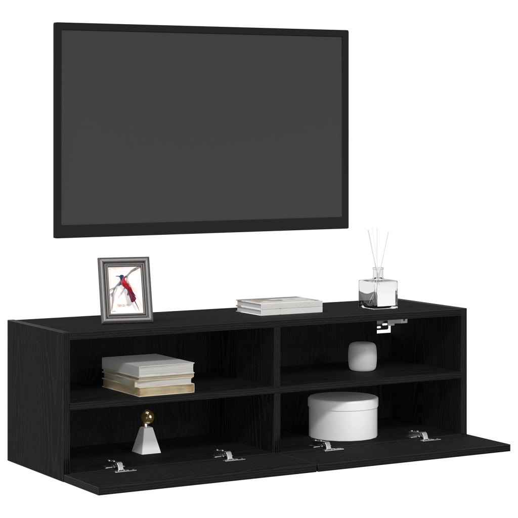 Armadi da Muro per TV 2 pz Nero Rovere 100x30x30 cm Legno Ingegnerizzato
