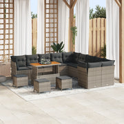 Set di Divani da Giardino da 14 Pezzi con Cuscini Rattan Polyrattan Grigio Acacia