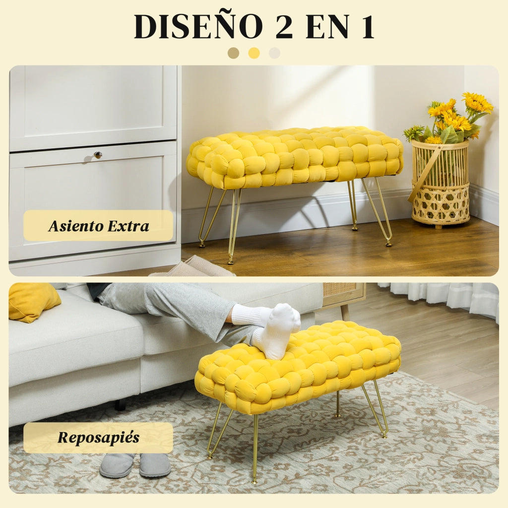 Pouf Piede Letto Imbottito Velluto Giallo ¨C zephmum ¨C Con Seduta