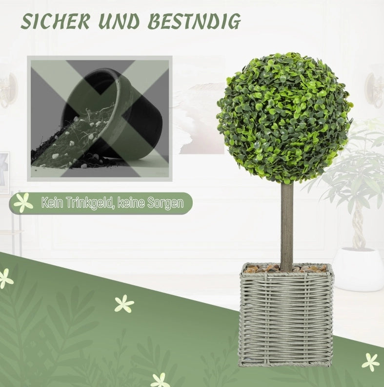 Set di 2 sfere di bosso artificiali resistenti ai raggi UV con vaso, 50 cm
