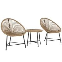 Set da Giardino 3 Pezzi in Rattan PE e Acciaio con 2 Sedie Ovali e Tavolino da Caffè, Nero e color Legno