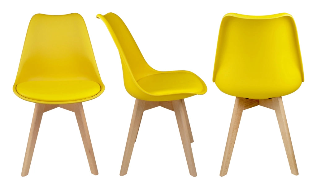 Sedia in plastica gialla, sedia da pranzo piede in legno (2 pz) - Mia - SD16MIPL