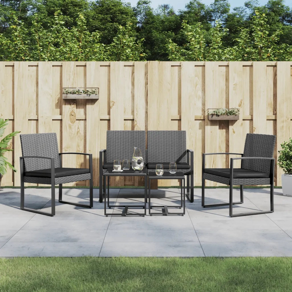 Set Pranzo da Giardino 5 pz | Set Salotto da Giardino con Cuscini PP Rattan Grigio Scuro