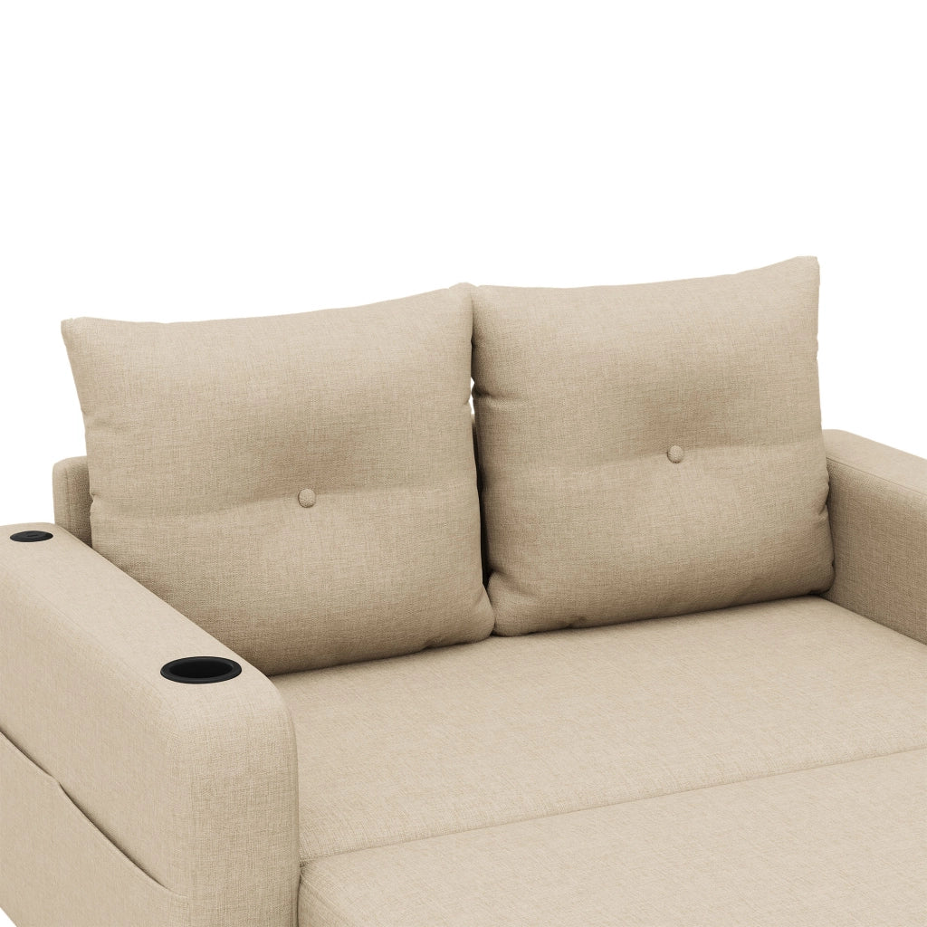 Divano letto 2 posti - con funzione relax e USB - con portabicchieri e tasche - beige