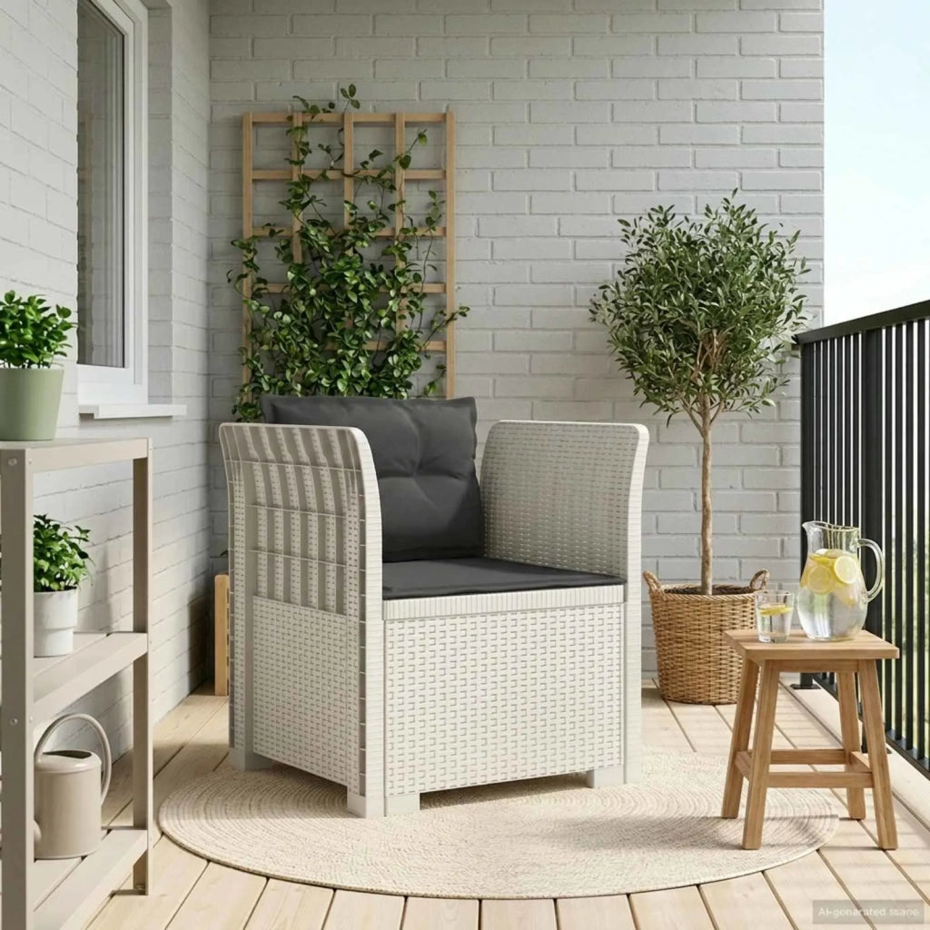 Sedia da giardino-Poltrona a 1 Posto con Cuscini Aspetto Rattan PP Bianco 700327