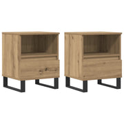 Set di 2 Comodini | Armadio da Notte | Mobiletto da notte Rovere Artigianale 40x35x50 cm Legno Multistrato