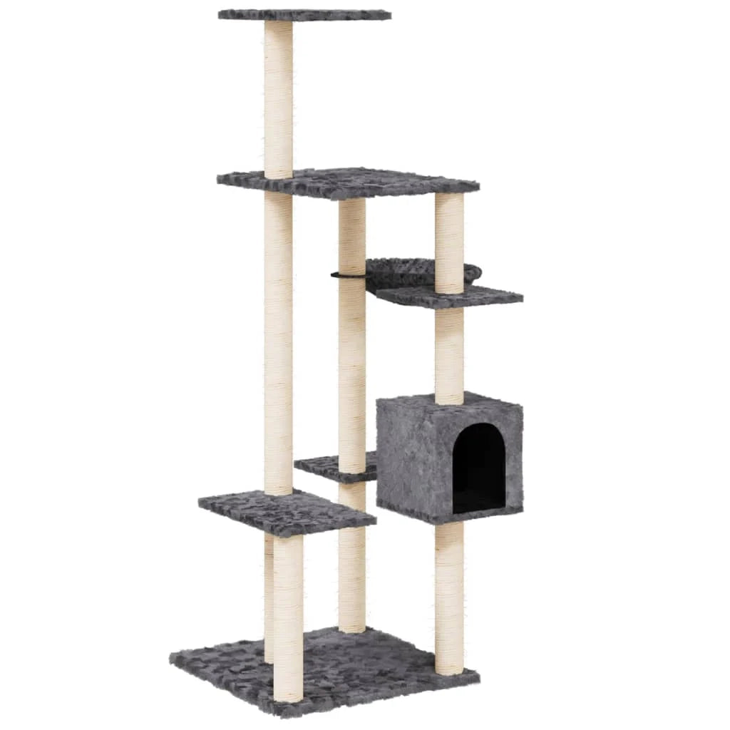 Tiragraffi per gatti torre per arrampicata giocattolo piattaforma per arrampicata con tiragraffi in sisal scuro 142 cm grigio 02_0022661