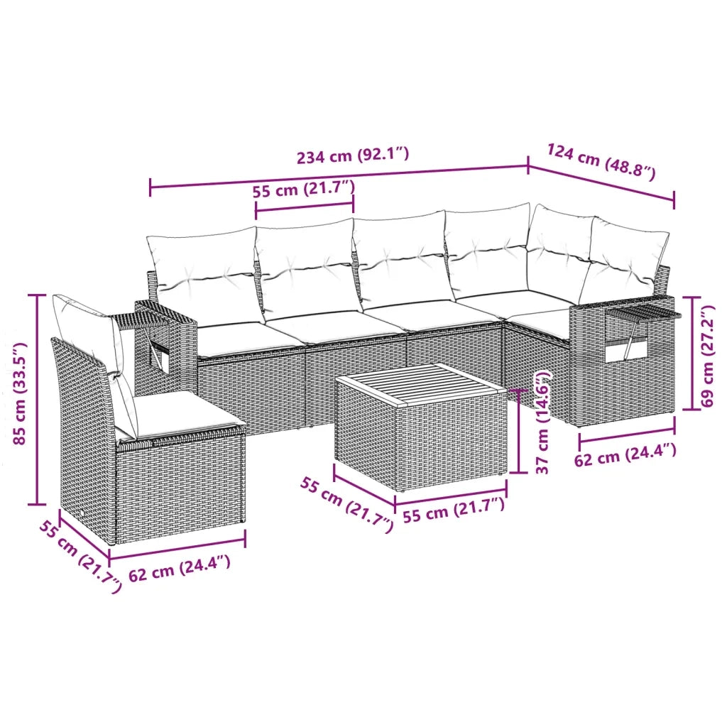 Set Divani da Giardino 7 pz con Cuscini Beige in Polyrattan