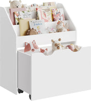 Scaffale per Giocattoli, Libreria per Bambini a 3 Scomparti, Contenitore Portagiochi Estraibile con Ruote, Multiuso, per Cameretta e Stanza dei Giochi, Bianco Nuvola GKR041W10