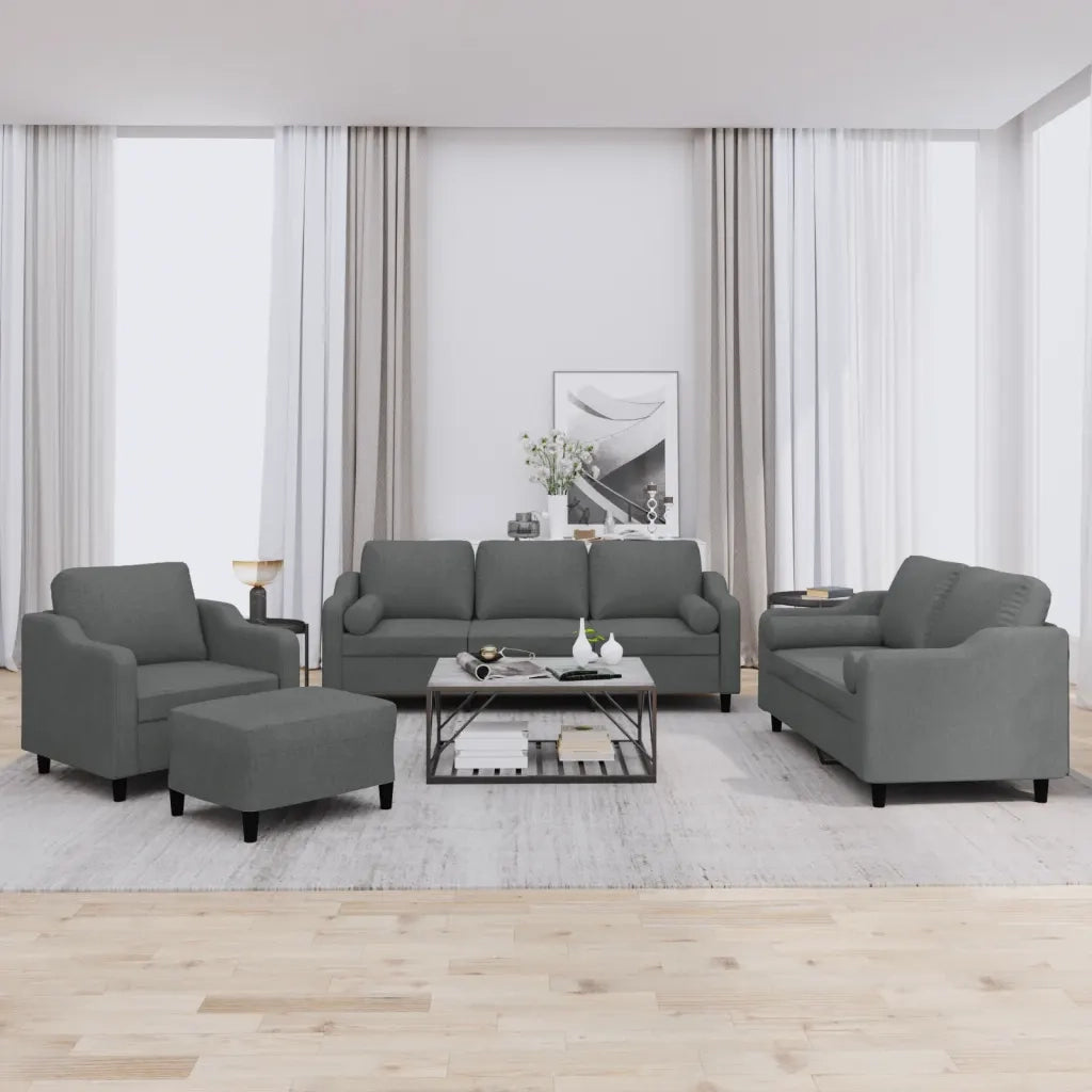 vidaXL Set di Divani 4 pz con Cuscini Grigio Scuro in Tessuto