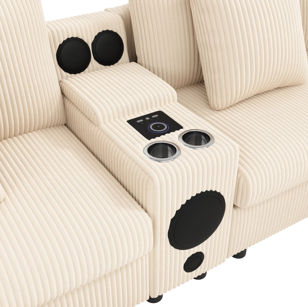 Sofa modulare con Bluetooth; ricarica wireless; USB e Type-C; contenitore; beige