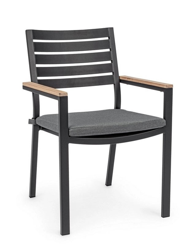 Sedia da Esterno Giardino Nera in Metallo Legno Tessuto Moderna Belmar 2 Pz